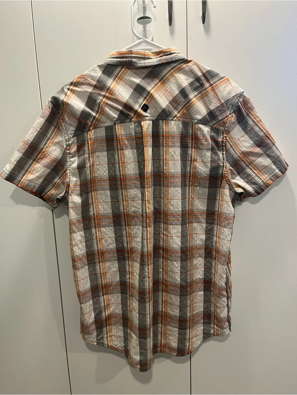 Prana Short-Sleeve Plaid Button-Down Shirt in Orange and Gray